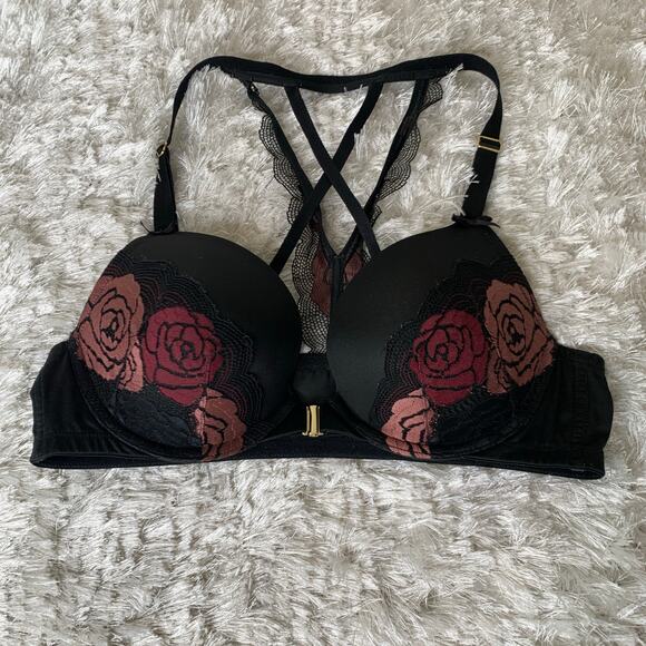 Cacique Black Lace  Floral Underwire Bra Racer Back Sz 38B - Picture 1 of 9